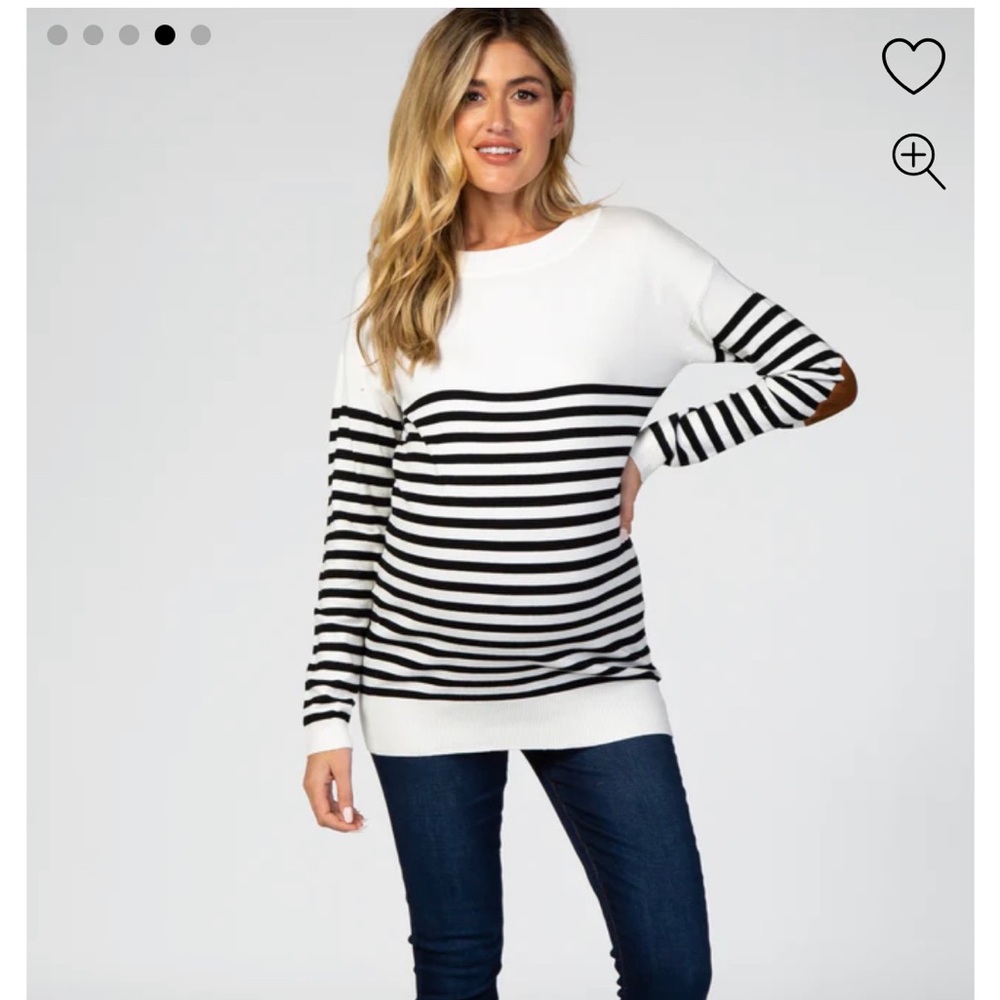 NEW Pinkblush Maternity/Post-Bump Ivory Striped Elbow Patch Sweater, Large
